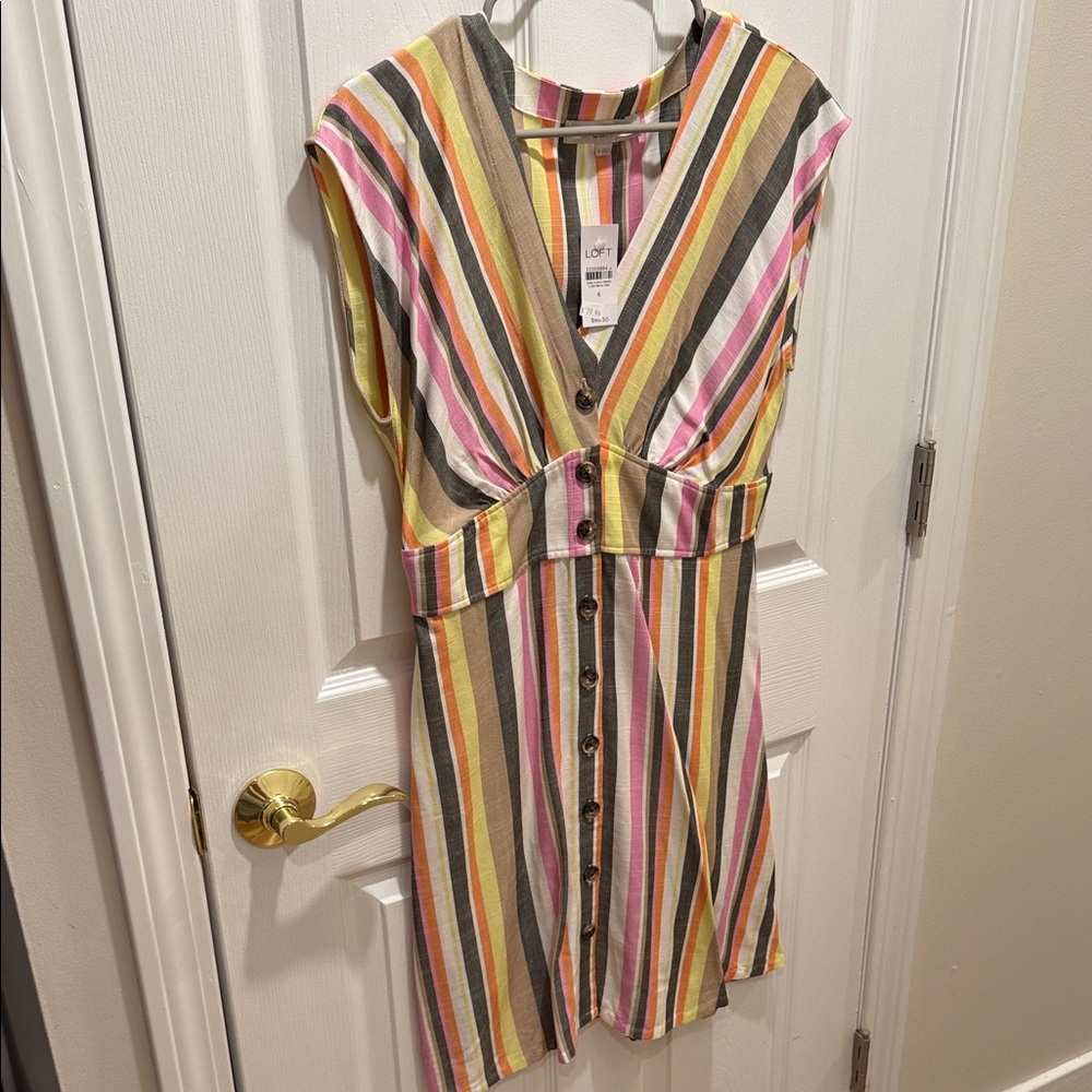 LOFT Multicolor Striped Midi Dress